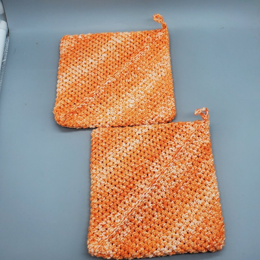 Handmade Cotton/Polyester Potholders/Trivets Double Thickness Orange Splash